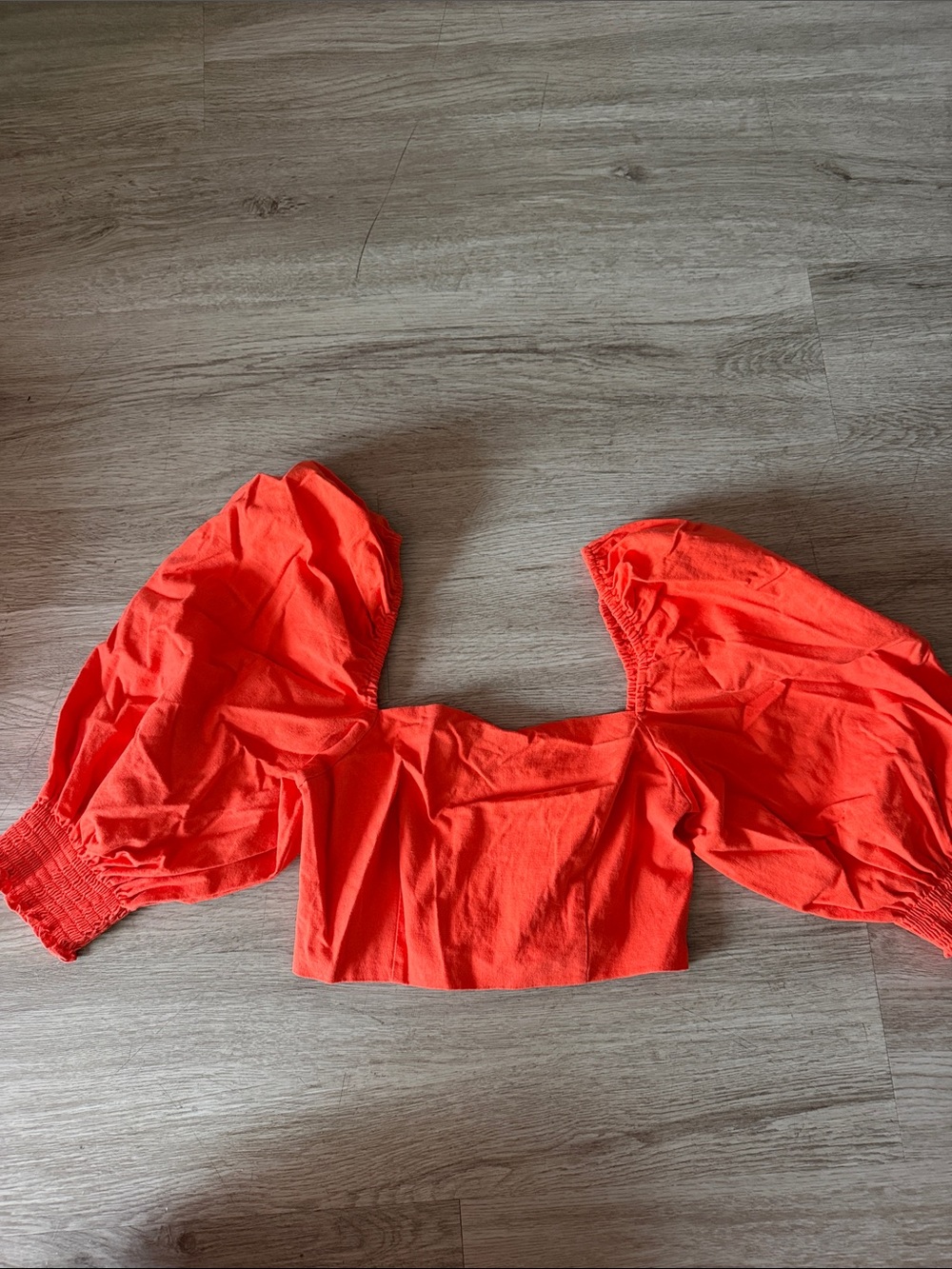 Bold Red Puff-Sleeve Crop Top with Square Neckline